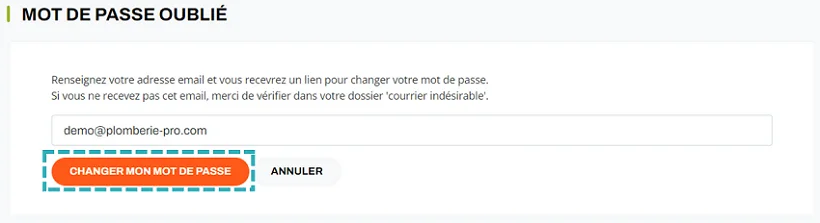 plomberie pro mot de passe oublié